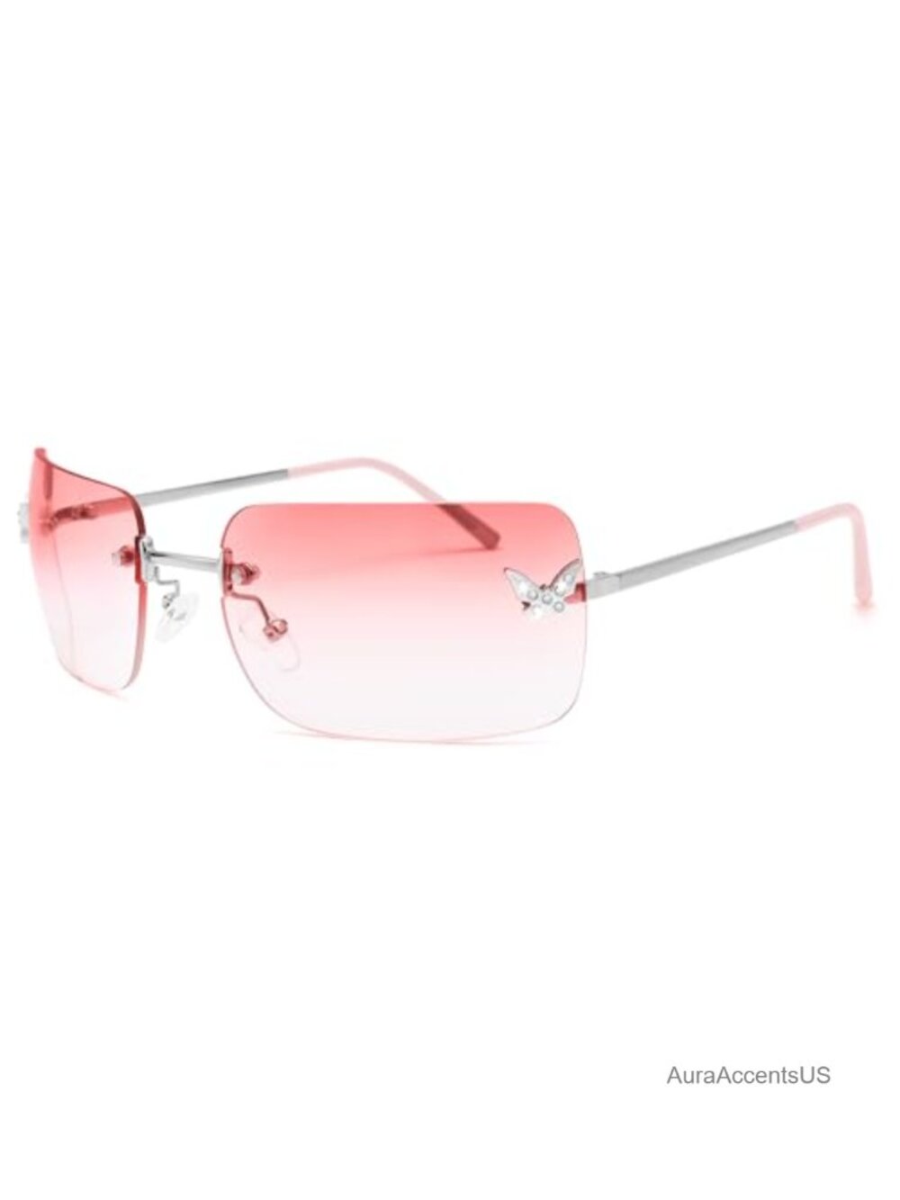 Y2K Rimless Rectangular UV400 Sunglasses Metal Spring Hinge Rave Streetwear